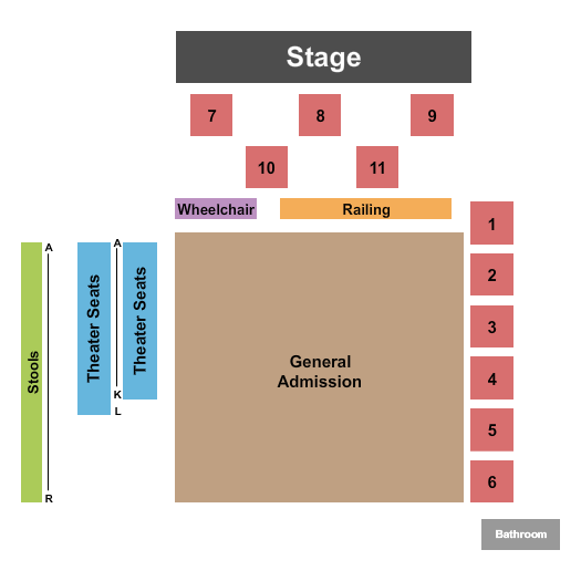 Knuckleheads Saloon Indoor Stage Seating Chart: Endstage Tables