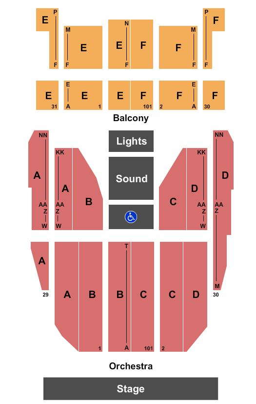 Kodak Center Theater Seating Chart: Endstage No Pit