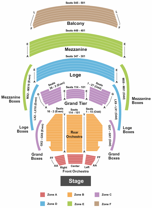 Kravis Center - Dreyfoos Concert Hall Seating Chart: End Stage Zone