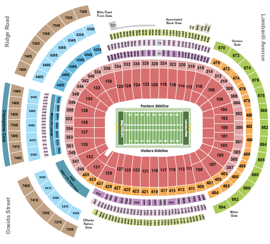 Lambeau Field Seating Chart: Football NO VFS