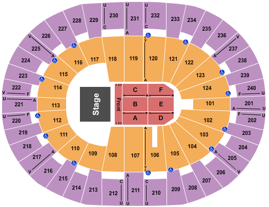 Lawrence Joel Veterans Memorial Coliseum Seating Chart: Endstage Front A-F