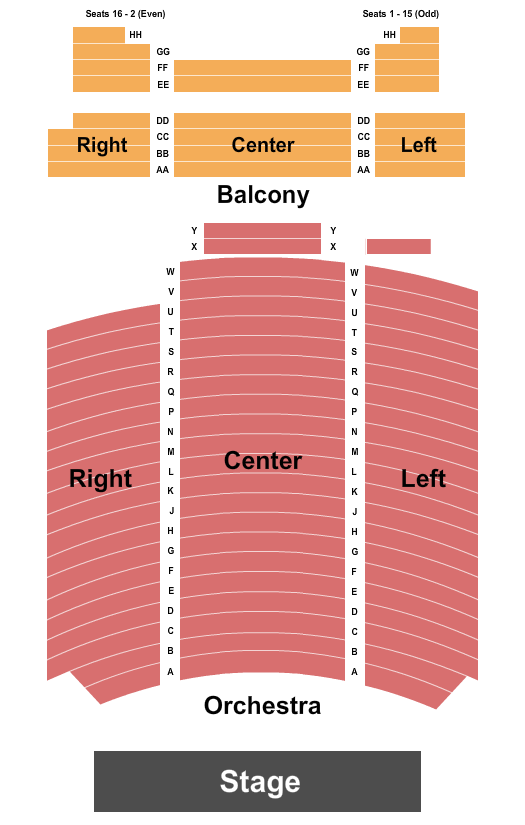 Lebanon Opera House Seating Chart: Endstage R/L/C - NO row JJ