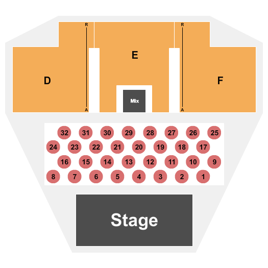 Legends Casino Event Center Seating Chart: Endstage with Tables 2