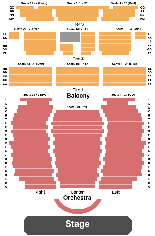Lucas Theatre for the Arts Seating Chart: Endstage-Gold Circle