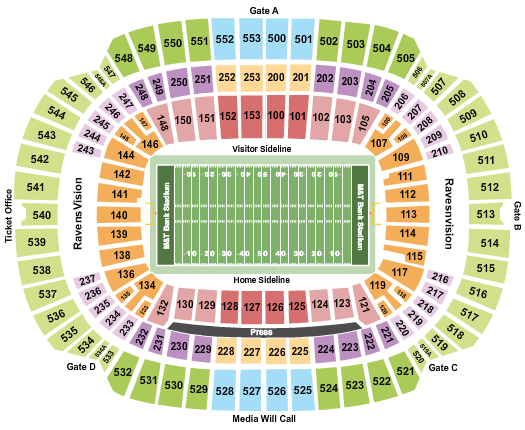 M&T Bank Stadium Seating Chart: Football NO VFS