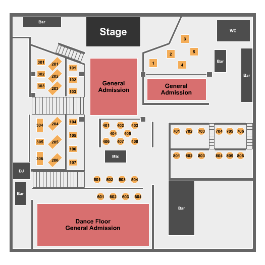 Mainland Music Hall Seating Chart: GA & Tables 2