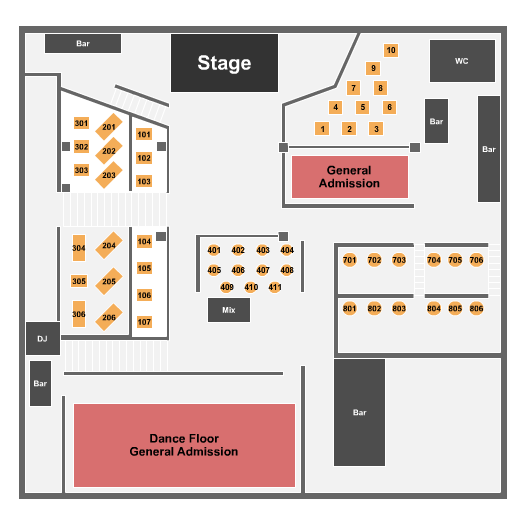 Mainland Music Hall Seating Chart: GA & Tables 3