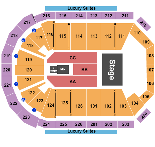 Maverik Center Seating Chart: Endstage with B Stage