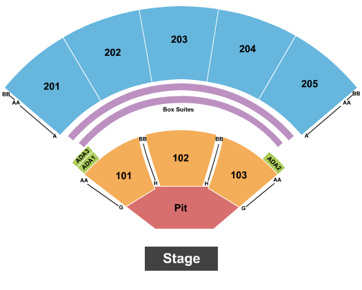 Mercedes-Benz Amphitheater Seating Chart: Endstage Pit - Row G/H Start