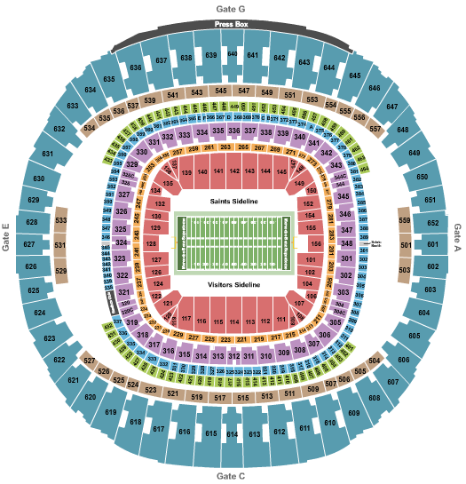 Caesars Superdome Seating Chart: Football NO VFS