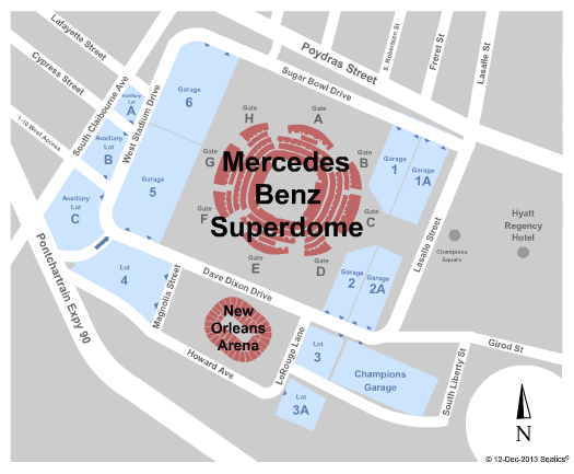 Caesars Superdome Parking Lots Seating Chart: Parking