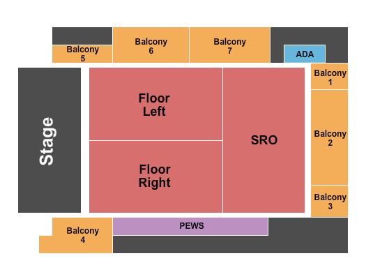 Mercury Ballroom Seating Chart: Endstage Flr Left/Right/SRO - Numbered Balc