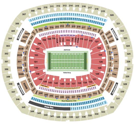 MetLife Stadium Seating Chart: Football Jets - Rows