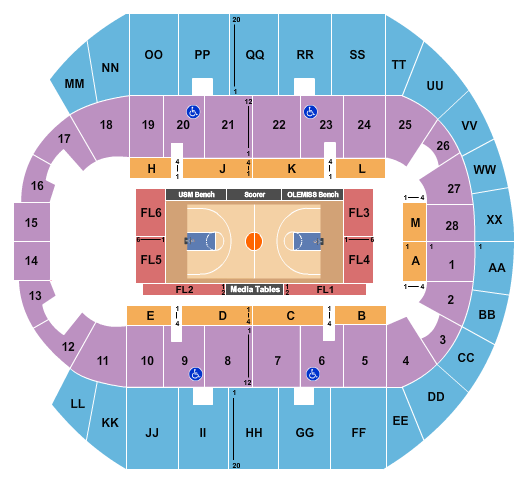 Mississippi Coast Coliseum Seating Chart: Basketball - NCAA