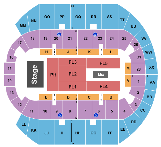 Mississippi Coast Coliseum Seating Chart: Pit GA/ Flr Rsv FL1-5