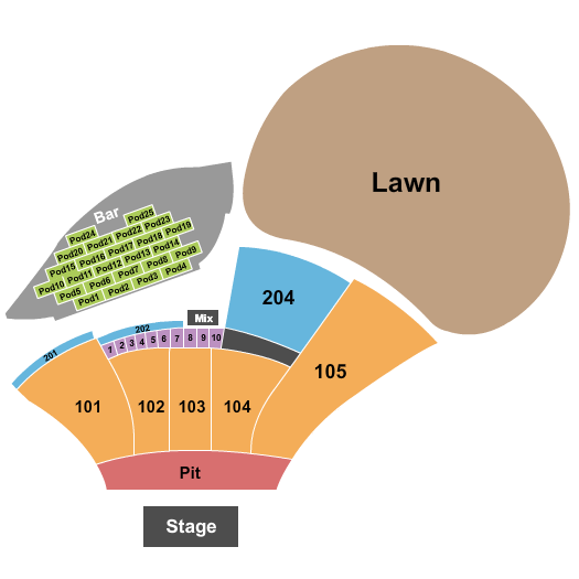 Moody Amphitheater Seating Chart: Endstage with Pods & Pit