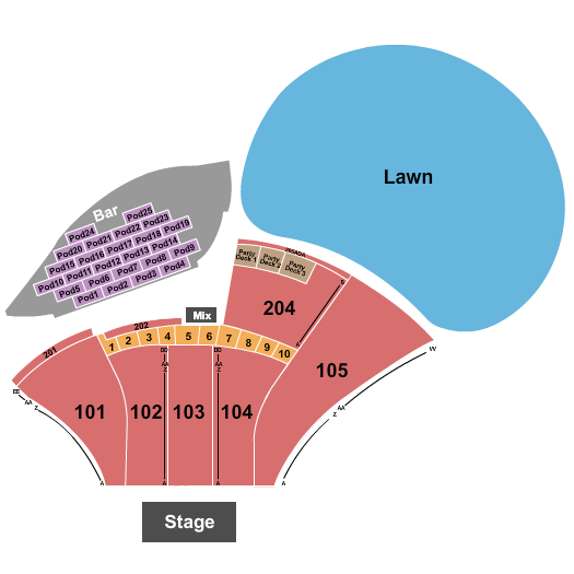 Moody Amphitheater Seating Chart: Endstage w/Boxes/205-No Pit