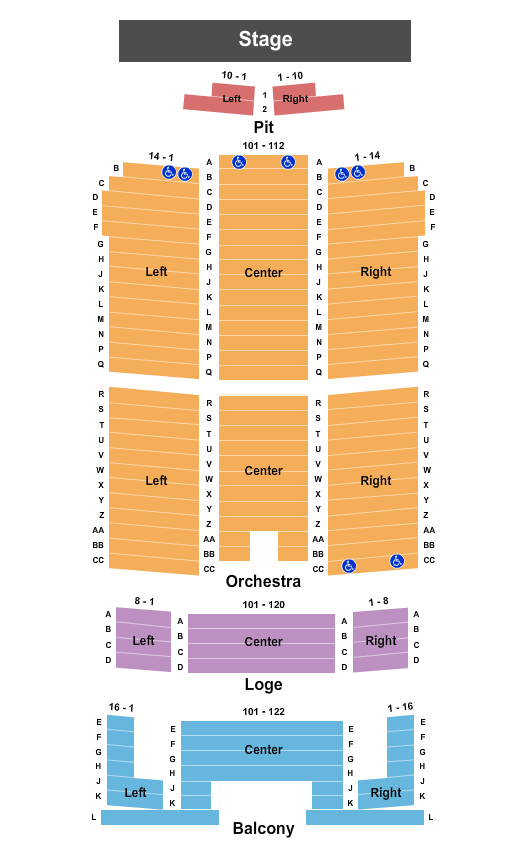 Murphey Performance Hall - San Angelo Performing Arts Center Seating Chart: Endstage