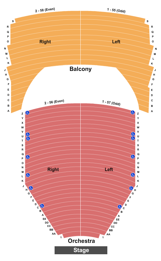 Neal S. Blaisdell Center - Concert Hall Seating Chart: End Stage