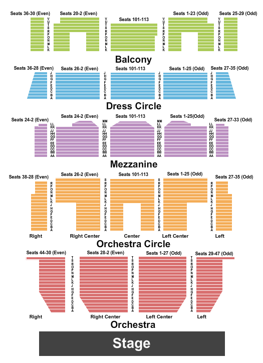 Newark Symphony Hall Seating Chart: End Stage