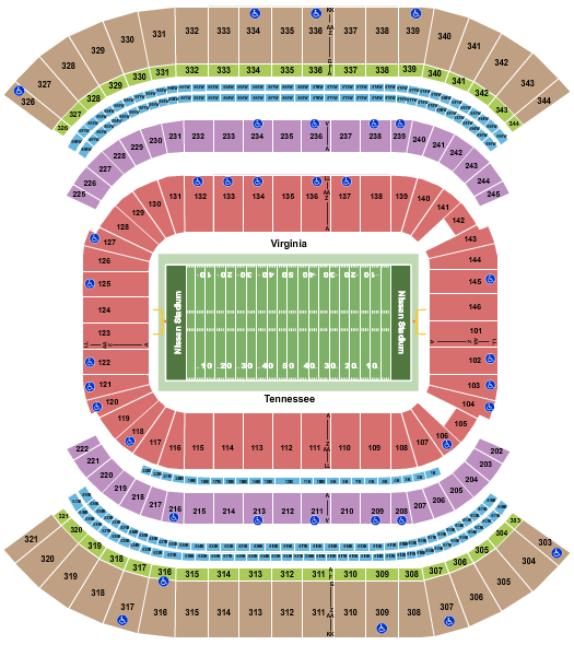 Nissan Stadium - Nashville Seating Chart: Football - College