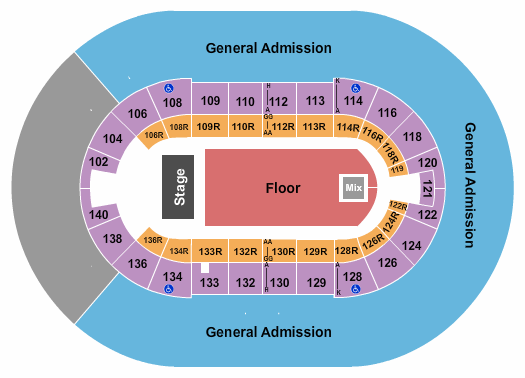 North Charleston Coliseum Seating Chart: Endstage GA Floor & Upper Bowl