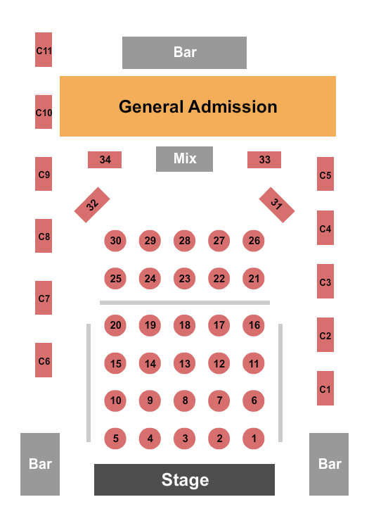 Oceanside Events Center Seating Chart: Endstage Tables 3