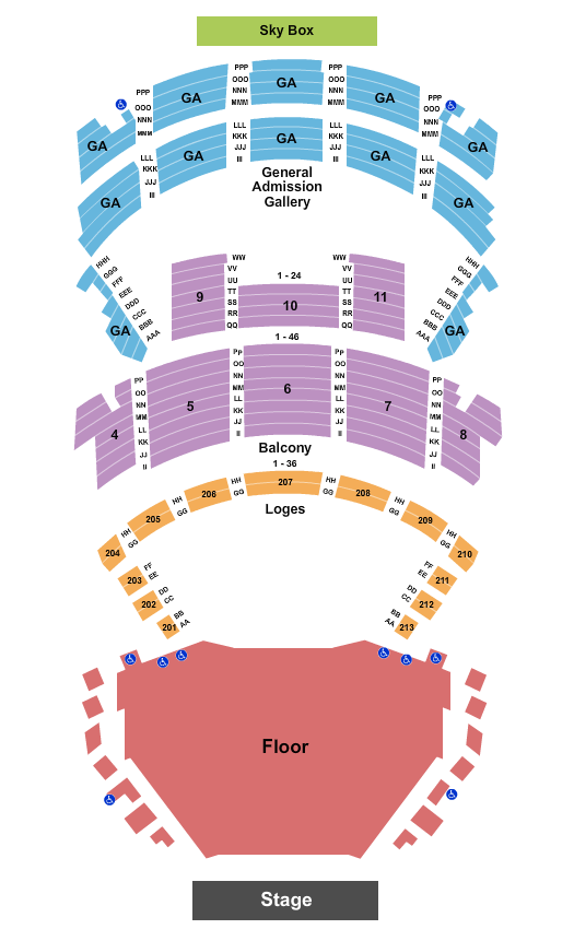 Orpheum Theater - New Orleans Seating Chart: Endstage - GA Flr GA Gallery 2