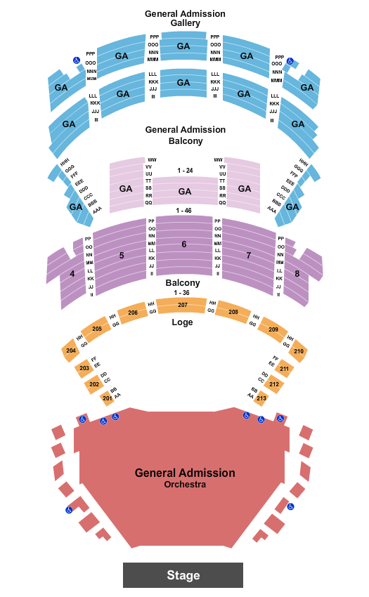 Orpheum Theater - New Orleans Seating Chart: Endstage GA Flr Balc GA Gal