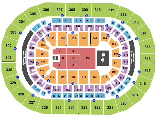 Paycom Center Seating Chart: Endstage Pit & Flr 4-9