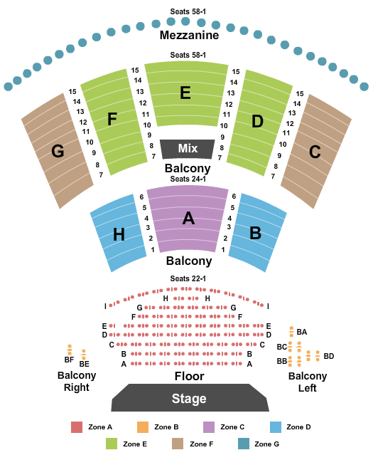 Peppermill Concert Hall Seating Chart: End Stage Zone