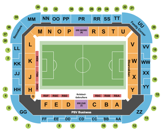 Philips Stadion Eindhoven Seating Chart: Soccer - Static