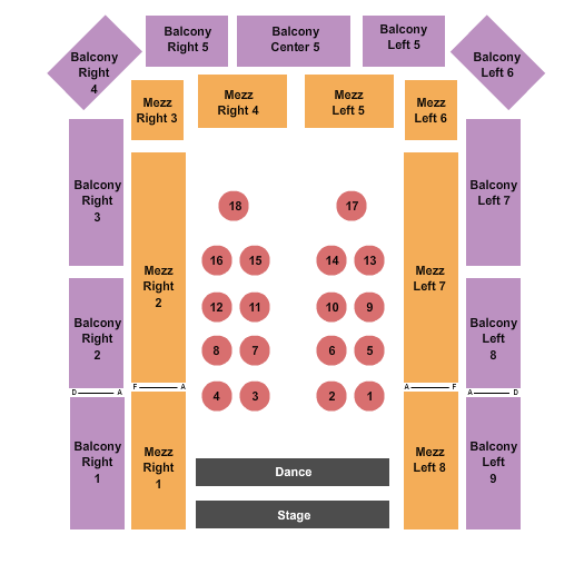 Plymouth Memorial Hall Seating Chart: Endstage Tables 2