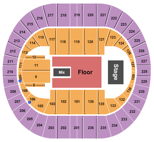 Portland Veterans Memorial Coliseum Seating Chart: Endstage Reserved Floor 2