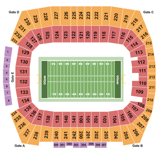 Pratt and Whitney Stadium At Rentschler Field Seating Chart: Football