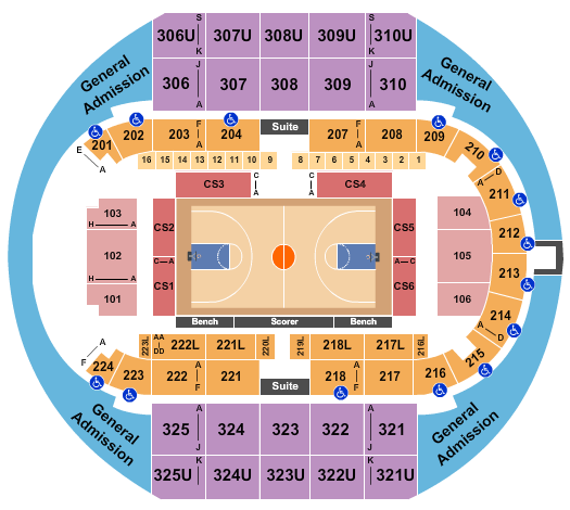 Propst Arena At the Von Braun Center Seating Chart: Basketball with GA
