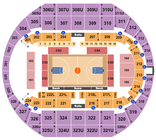 Propst Arena At the Von Braun Center Seating Chart: Basketball 1