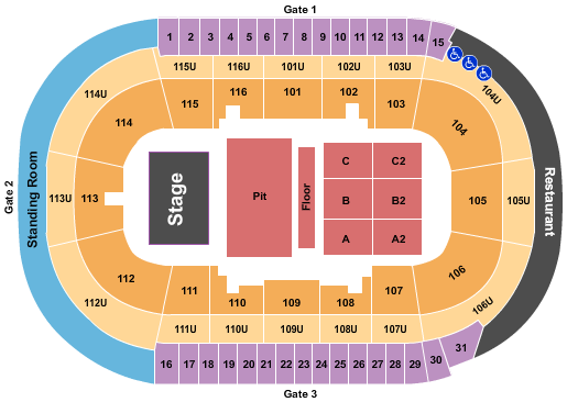 Prospera Place Seating Chart: Endstage Pit Floor