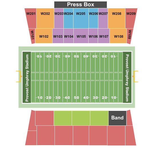 Provost Umphrey Stadium Seating Chart: Football