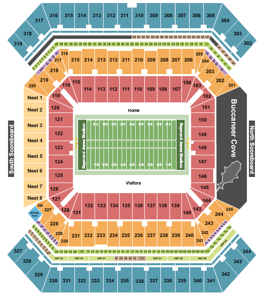 Raymond James Stadium Seating Chart: Football Rows NO VFS