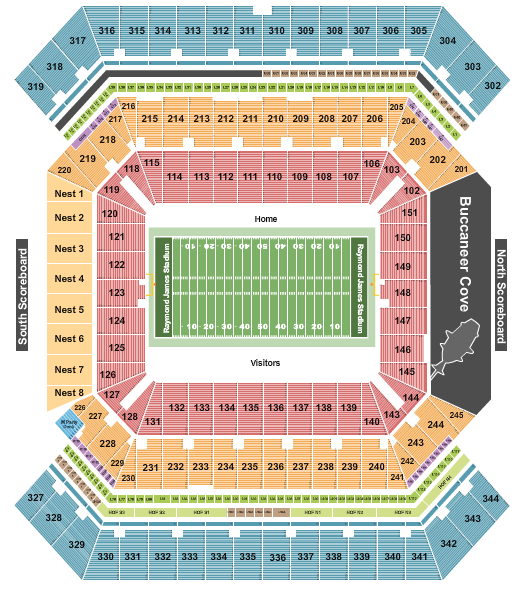 Raymond James Stadium Seating Chart: Football Rows NO VFS
