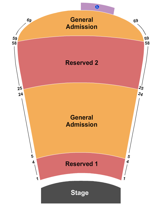 Red Rocks Amphitheatre Seating Chart: RSV1-4/25-58 & GA5-24/59-69