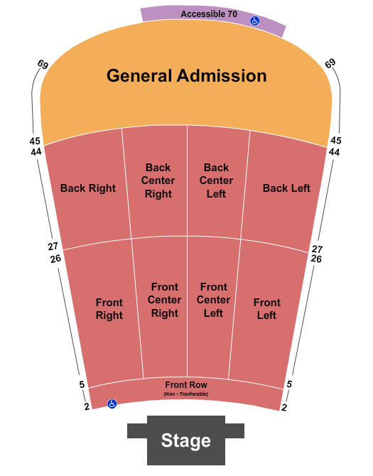Red Rocks Amphitheatre Seating Chart: RSV 2-44 Front/Back, GA 45-69