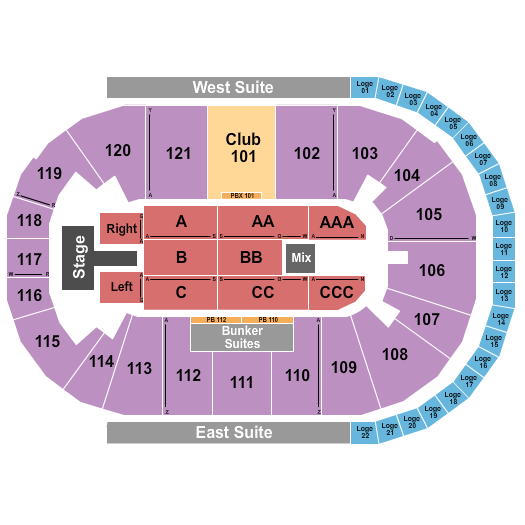 Regions Arena Seating Chart: Endstage with Catwalk