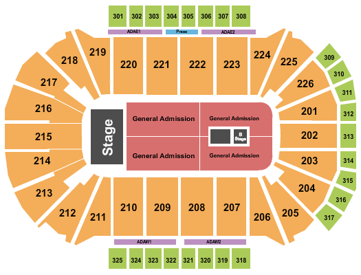 Resch Center Seating Chart: Endstage GA Floor with B Stage
