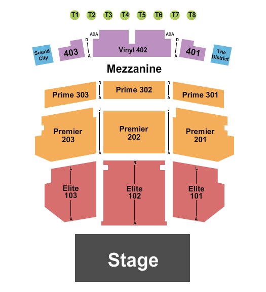 Showplace Theatre At Riverwind Casino Seating Chart: Endstage Elite with Tables 1-8