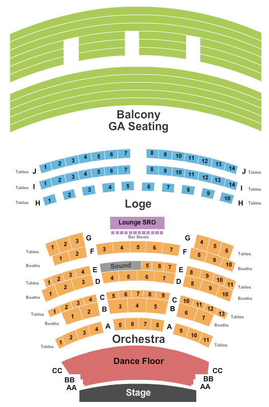 Rococo Theatre Seating Chart: Endstage - Dance Floor