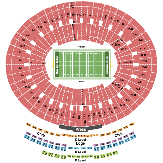 Rose Bowl Stadium - Pasadena Seating Chart: Football