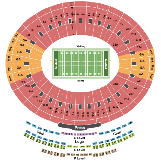 Rose Bowl Stadium - Pasadena Seating Chart: Football