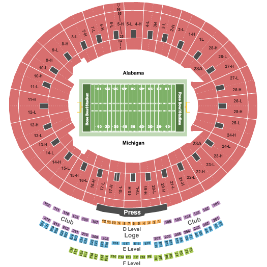 Rose Bowl Stadium - Pasadena Seating Chart: Football - Rose Bowl